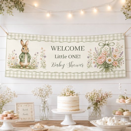 Sage Gingham Konijn Baby Shower Spandoek