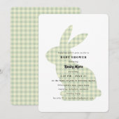 Sage Gingham Konijn Baby Shower Uitnodiging (Voorkant / Achterkant)