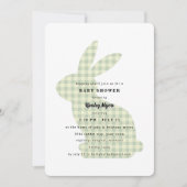 Sage Gingham Konijn Baby Shower Uitnodiging (Voorkant)
