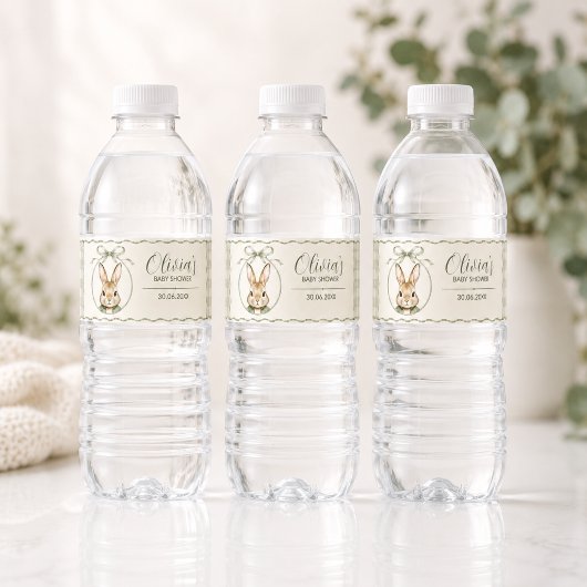 Sage Gingham Konijn Baby Shower Waterfles Etiket