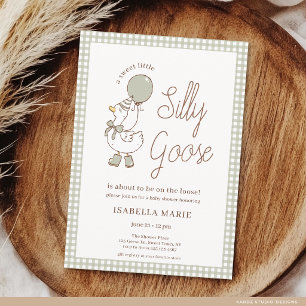 Sage Gingham Little Silly Goose Baby Shower Kaart