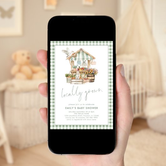 Sage Gingham Lokaal Gegroeide Markt Baby shower Kaart