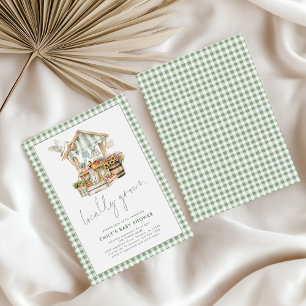 Sage Gingham Lokaal Gegroeide Markt Baby shower Kaart