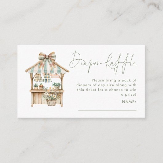 Sage Gingham Market Luier Raffle Baby shower Informatiekaartje (Voorkant)