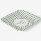 Sage Gingham Naam lokaal geteeld Baby shower Papieren Bordje (Gebogen)