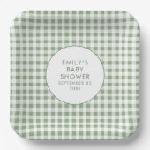 Sage Gingham Naam lokaal geteeld Baby shower Papieren Bordje (Voorkant)