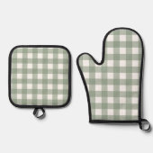 Sage Gingham Pattern Ovenwant & Pannenlap Set (Voorkant)