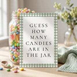 Sage Gingham Raad Hoeveel Baby Shower Spelkaart Kaart