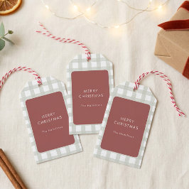 Sage Gingham Roest Rood Kerst Kado Tags Cadeaulabel