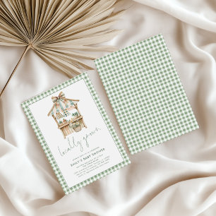 Sage Gingham Script Lokaal geteeld Baby shower Kaart