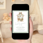 Sage Gingham Script Lokaal geteeld Baby shower Kaart