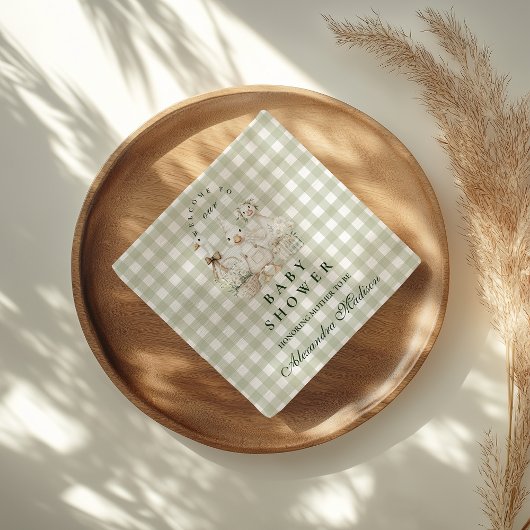 Sage Gingham Silly Goose Baby Shower Servet