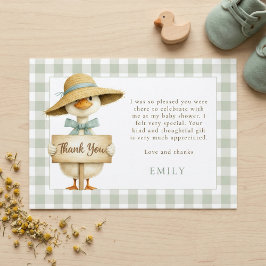 Sage Gingham Silly Goose Baby Shower Thank You Kaart