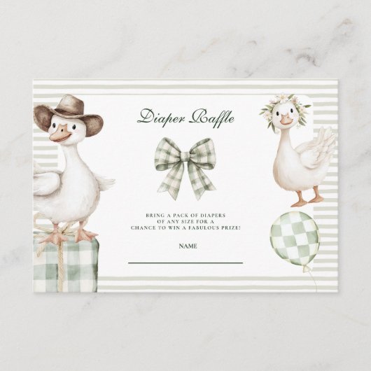 Sage Gingham Silly Goose Diapper Raffle Informatiekaartje (Voorkant)