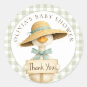 Sage Gingham Silly Goose Thank You Baby Shower Ronde Sticker (Voorkant)