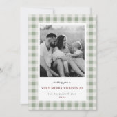  Sage Gingham tweezijdige familiefoto Feestdagenkaart (Voorkant)