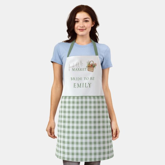 Sage Gingham Vers Fris van de Markt Bruidsdiner Schort (Gedragen)