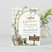 Sage Gingham Visser baby shower Kaart (Staand voorkant)
