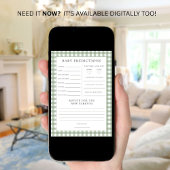 Sage Gingham Voorspellingen Baby shower Game Kaart