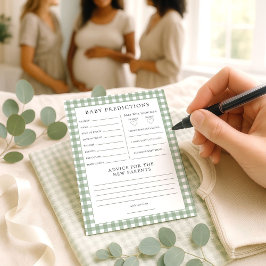 Sage Gingham Voorspellingen Baby shower Game Kaart