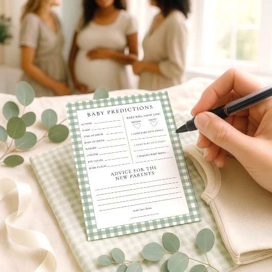 Sage Gingham Voorspellingen Baby shower Game Kaart