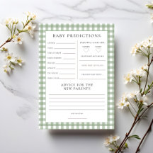 Sage Gingham Voorspellingen Baby Shower Spelkaart