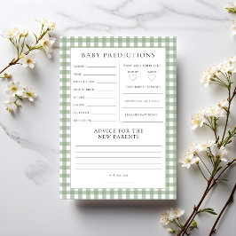 Sage Gingham Voorspellingen Baby Shower Spelkaart Kaart