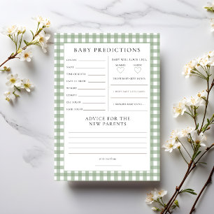 Sage Gingham Voorspellingen Baby Shower Spelkaart Kaart