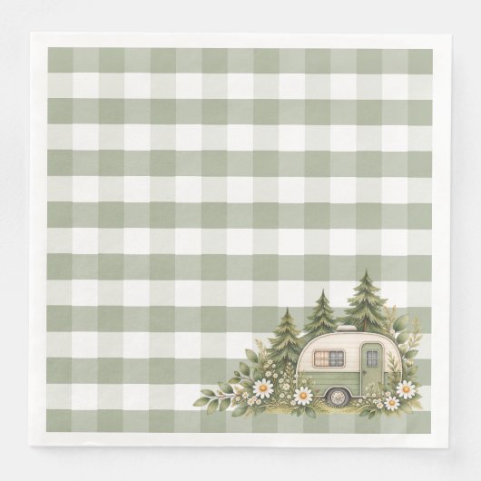 Sage Gingham Waterverf Camping Servet (Voorkant)