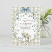 Sage Gingham Woodland Squirrel Baby Shower Kaart (Staand voorkant)