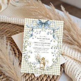 Sage Gingham Woodland Squirrel Baby Shower Kaart