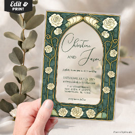 Sage Glas-in-lood Bloem Art Nouveau Bruiloft  Acryl Uitnodigingen