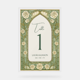 Sage Glas-in-lood Bloem Huwelijk Tafelnummer Acryl Bord