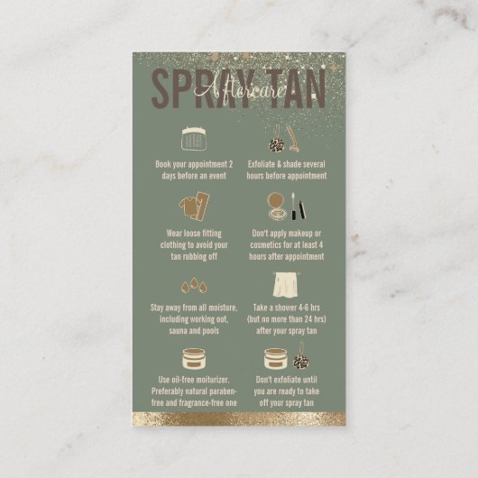 Sage Glitz Aftercare Instructions Spray Tanning Visitekaartje (Achterkant)
