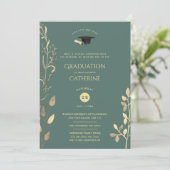 Sage Gold AFSTUDEREN Ceremony Invitations Classy Kaart (Staand voorkant)