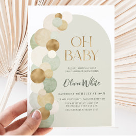 Sage Gold Balloons Moderne Arch Baby shower Kaart