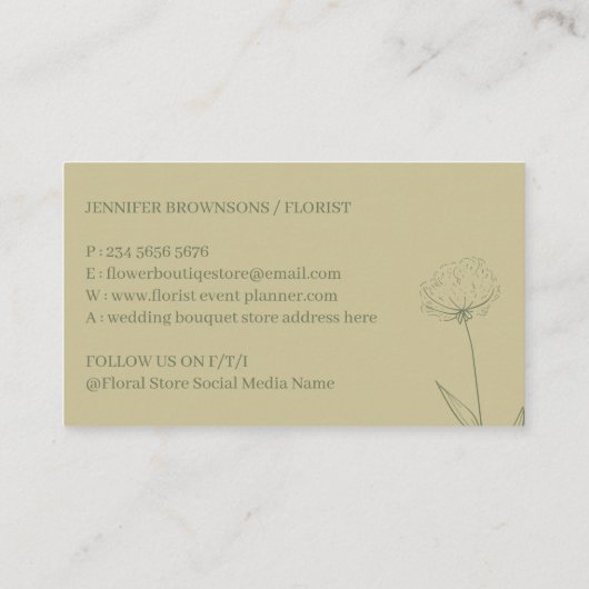 Sage Gold Blush Dandelion Flower Hands Visitekaartje (Achterkant)