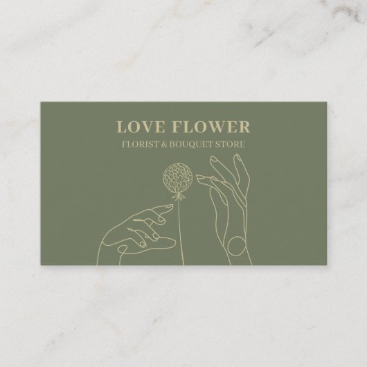 Sage Gold Blush Dandelion Flower Hands Visitekaartje (Voorkant)