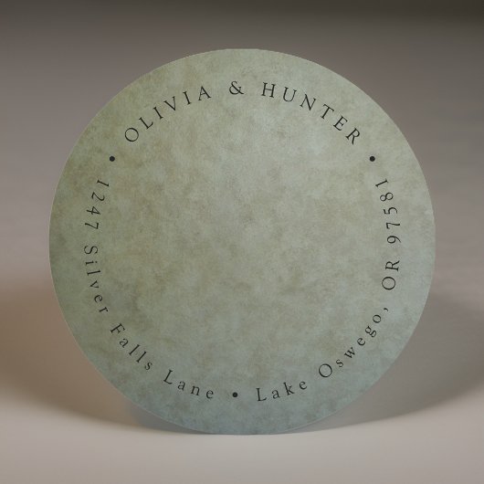 Sage Gold Bruiloft Paar Namen Retouradres Ronde Sticker