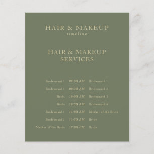 Sage Gold Budget Bruiloft Haar Make-up Tijdlijn Flyer