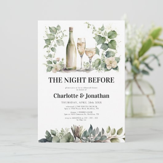 Sage & Gold Elegant Greenery Rehearsal Dinner Kaart (Staand voorkant)
