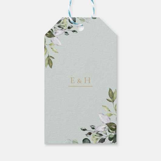 Sage gold eucalyptus geometric greenery wedding  cadeaulabel (Achterkant)