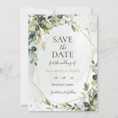 Sage gold eucalyptus geometric wedding save date kaart (Voorkant)