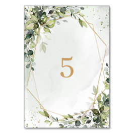 Sage gold eucalyptus geometric wedding table sign kaart