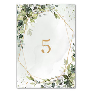 Sage gold eucalyptus geometric wedding table sign kaart