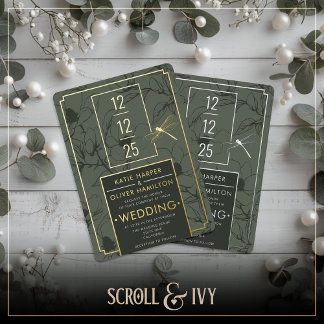 Sage & Gold Floral Folie Huwelijksuitnodiging Folie Uitnodiging