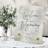 Sage & Gold Floral Welkom bij ons begin Reclamebord Met Voetstuk