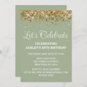 Sage & Gold Glitter 50e verjaardag Kaart (Voorkant / Achterkant)