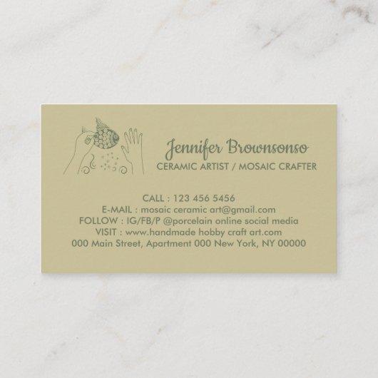 Sage Gold Handmade Hobby Ceramic Fish Mosaic Visitekaartje (Achterkant)