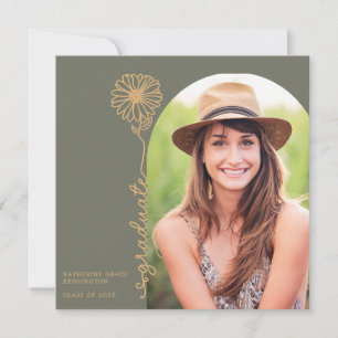 Sage Gold Handwrited Floral Foto Afstuderen Kaart
